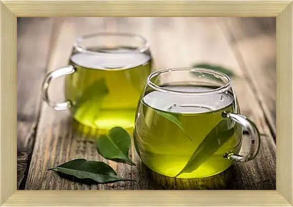 Картина в раме - Две чашки с зелёным чаем. Зеленый чай.