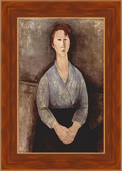 Картина в раме - Sitzende Frau mit blauer Bluse. Сидящая женщина в голубой блузе. Амедео Модильяни