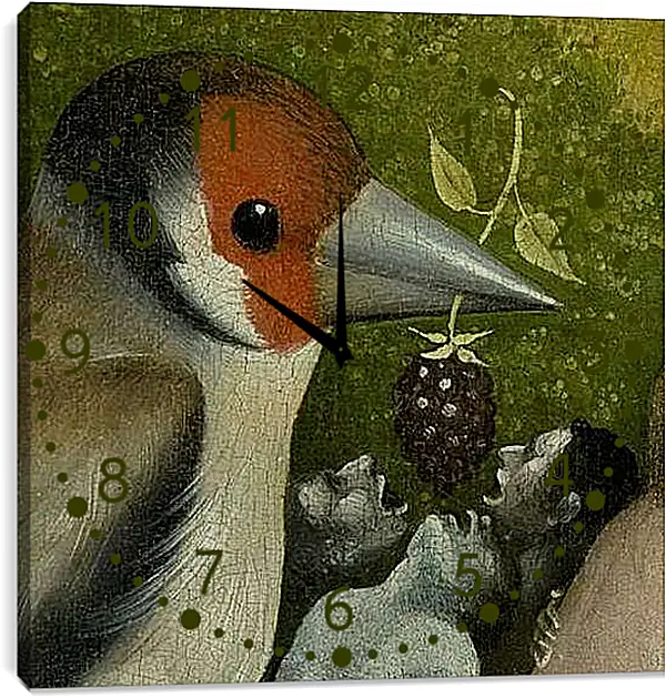 Часы картина - Bird feeding men. Иероним Босх
