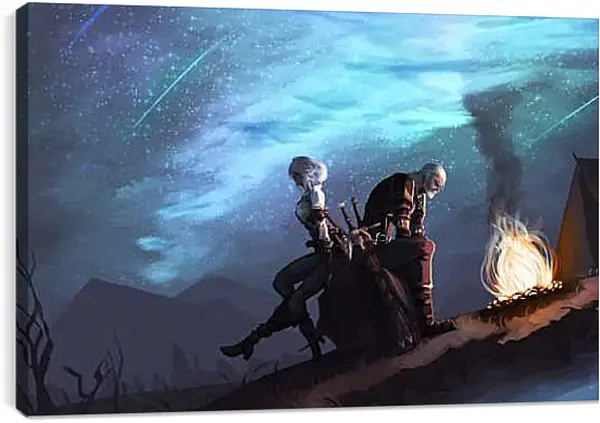 Постер на подрамнике - The Witcher (Ведьмак), Цири и Геральт на привале