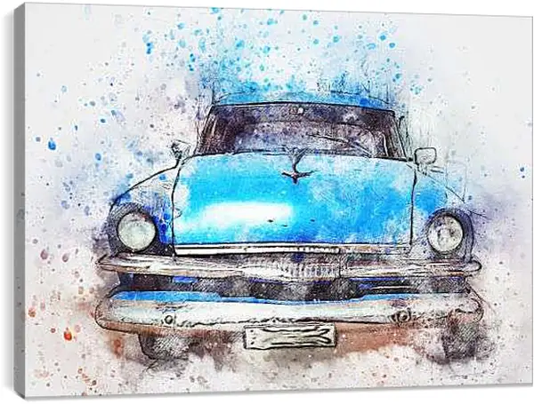 Постер на подрамнике - Синий ретро кар