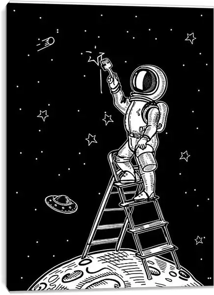 Постер на подрамнике - Астронавт рисует звезды