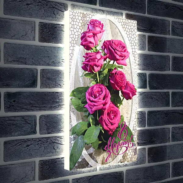 Лайтбокс световая панель - Открытка 8 Марта! Розы сорта Пинкфлойт. Фото-арт Е.Самарской