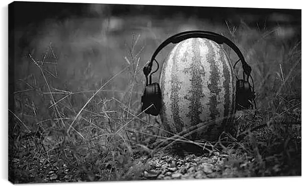 Постер на подрамнике - Арбуз в наушниках. Летний плейлист.