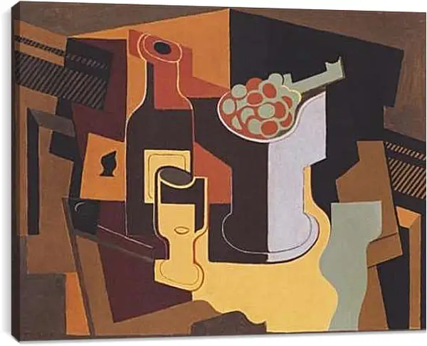 Постер на подрамнике - Flasche und Obstschale. Хуан Грис
