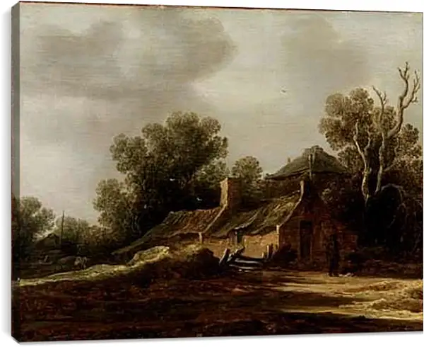 Постер на подрамнике - Landscape with peasants hut. Ян ван Гойен
