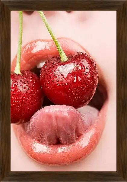 Картина в раме - Вишенка и губы. Сладкая провокация.