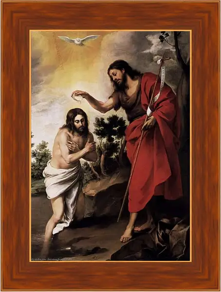 Картина в раме - Крещение Христа. Бартоломе Эстебан Мурильо