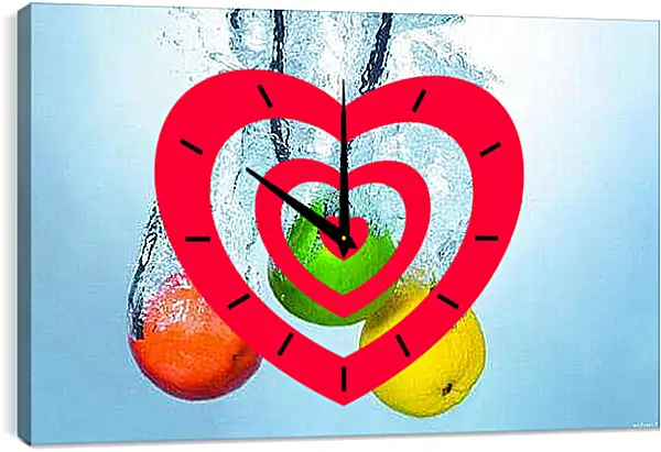 Часы картина - Фрукты в воде. Свежесть вкуса.