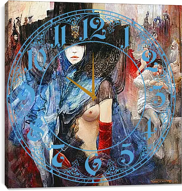 Часы картина - Девушка в чёрной вуали. Эротика