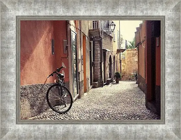 Картина в раме - велосипед на улочке города Белладжио