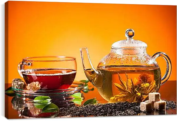 Постер на подрамнике - Чай, чайник, сахар. Чайное настроение.