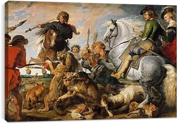 Постер на подрамнике - Охота на волка и лису. Питер Пауль Рубенс