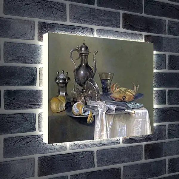 Лайтбокс световая панель - Натюрморт с оловянным и серебрянным сосудами и крабом. Виллем Клас Хеда
