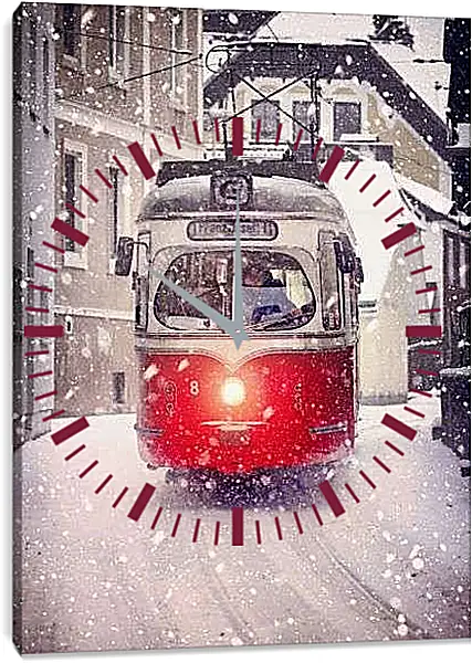 Часы картина - Зимний трамвай
