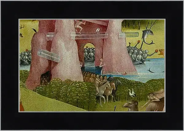 Картина в раме - Hybrid stone formation with tubes, riders. Иероним Босх