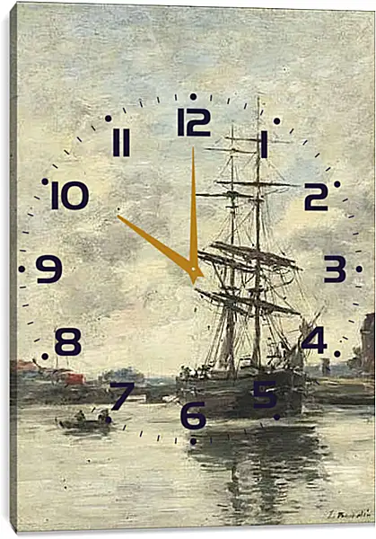 Часы картина - the boat on the river Current. Эжен Буден