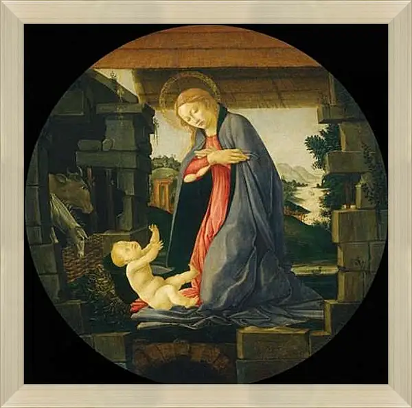 Картина в раме - The Virgin Adoring the Child. Сандро Боттичелли