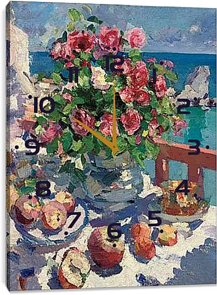 Часы картина - Розы и яблоки. Коровин Константин