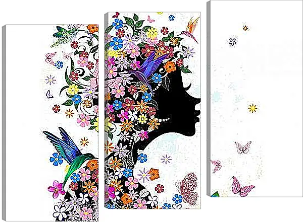 Модульная картина - Девушка и бабочки