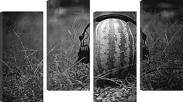 Модульная картина - Арбуз в наушниках. Летний плейлист.