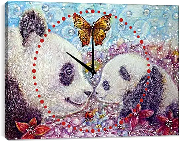 Часы картина - Панды и бабочка