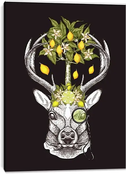 Постер на подрамнике - Голова оленя и лимоное дерево