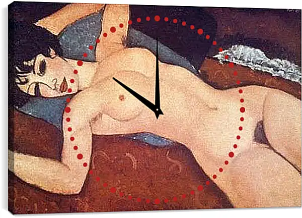 Часы картина - Nude on cushion. Обнаженная на подушке. Амедео Модильяни