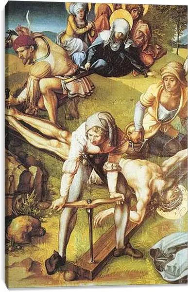 Постер на подрамнике - Die sieben Schmerzen Maria, Mitteltafel (die Kreuzannagelung). Альбрехт Дюрер
