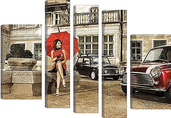 Модульная картина - Девушка с красным зонтом