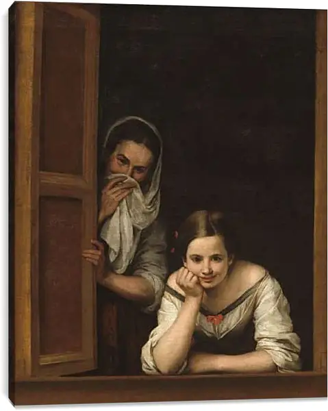 Постер на подрамнике - Две девушки у окна. Бартоломе Эстебан Мурильо