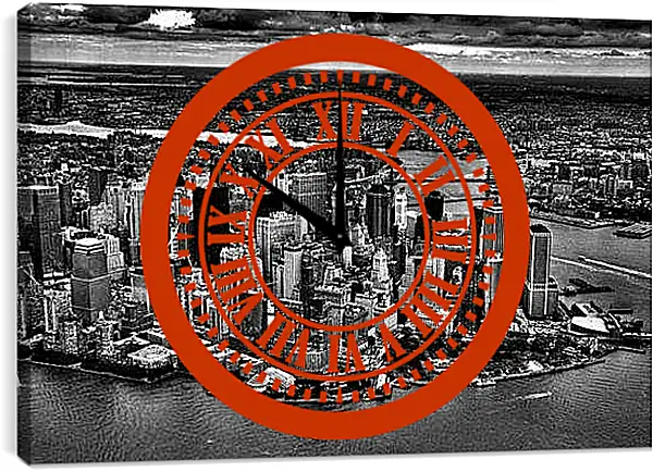 Часы картина - Нью-Йорк. Черно-белое фото.