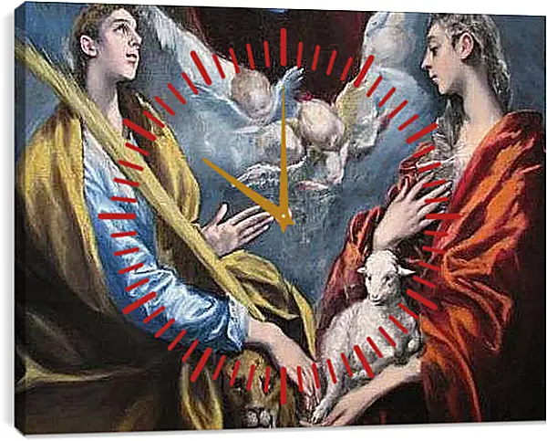 Часы картина - Madonna and Child With Saint Martina and Saint Agnes. Эль Греко