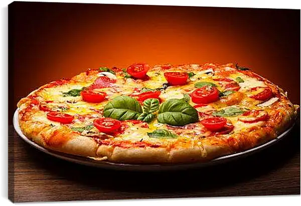 Постер на подрамнике - Тёплая и вкусная пицца. Аппетитная Классика.