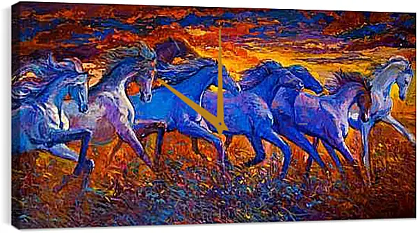 Часы картина - Лошади в поле