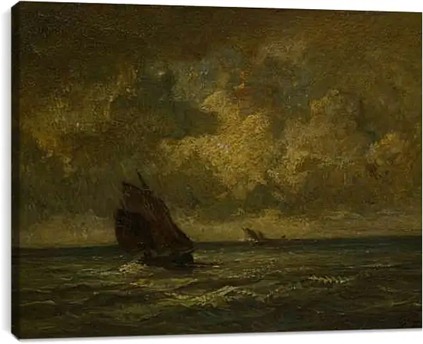 Постер на подрамнике - Two Boats in a Storm. Жюль Дюпре