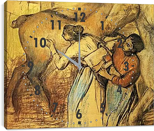 Часы картина - Blanchisseuses et cheval. Эдгар Дега