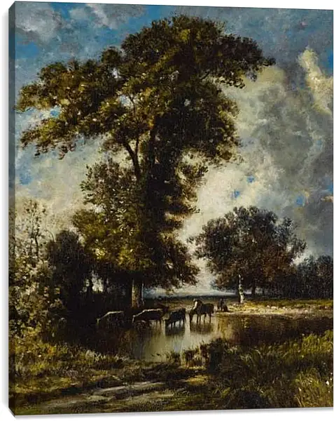 Постер на подрамнике - Watering the Herd. Жюль Дюпре