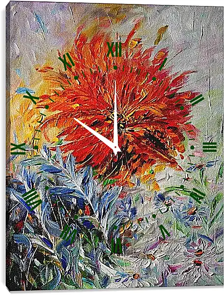 Часы картина - Цветок маслом