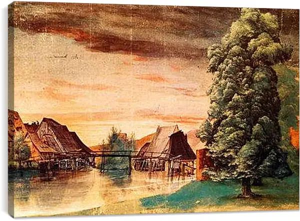 Постер на подрамнике - The Cooper Mill on the Pegnitz. Мельница на реке Пегниц. Альбрехт Дюрер