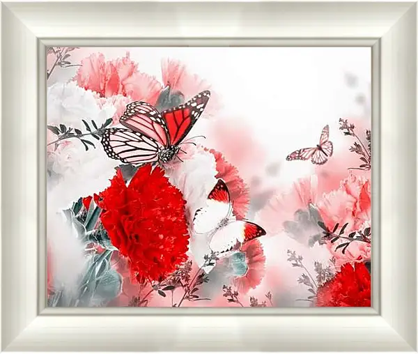 Картина в раме - Яркая красная бабочка