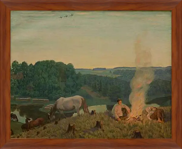 Картина в раме - Костёр. Ночное. Борис Кустодиев