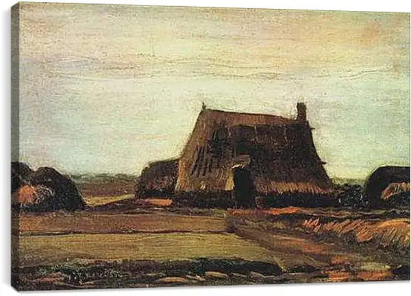 Постер на подрамнике - Farm with Stacks of Peat. Винсент Ван Гог