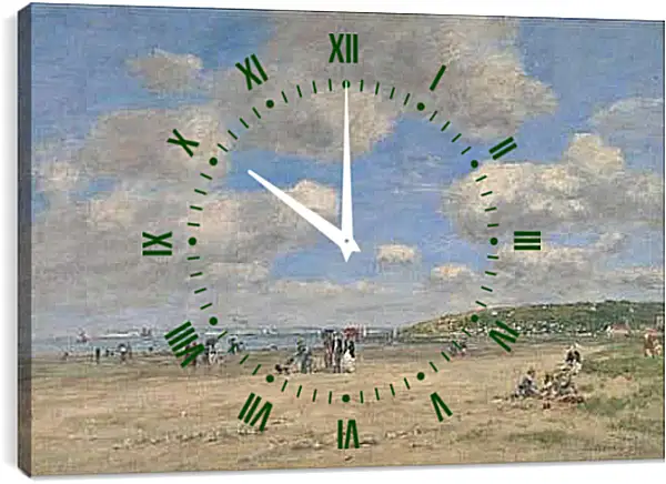 Часы картина - The Beach at Tourgeville-les-Sablons. Эжен Буден