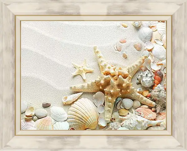 Картина в раме - Морская звезда на пляже