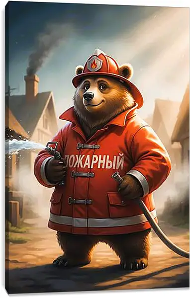 Постер на подрамнике - Мишка-пожарник для детей