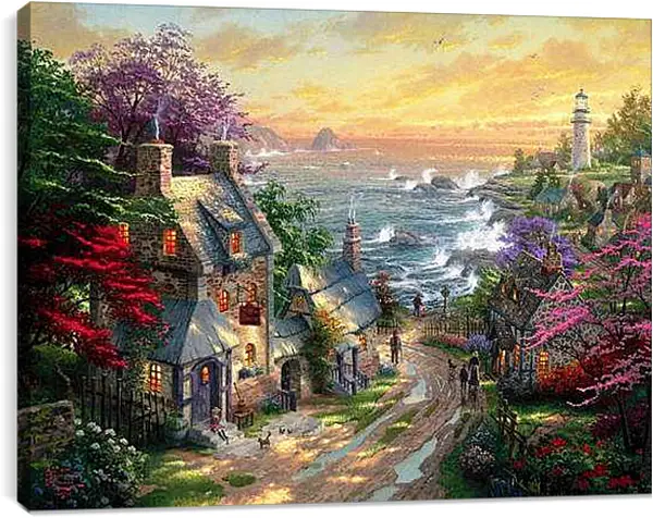 Постер на подрамнике - Деревушка на берегу моря