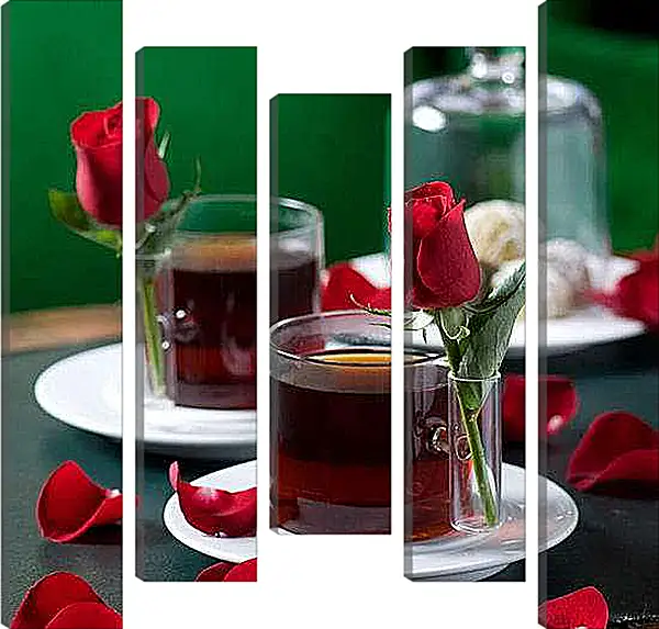Модульная картина - Чай и роза. Романтический натюрморт.