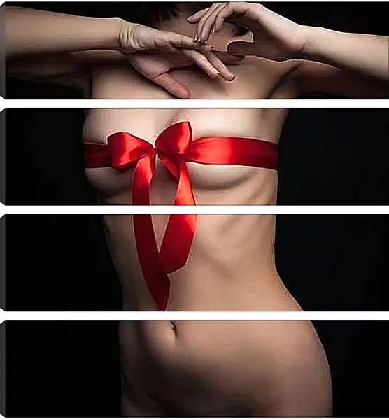 Модульная картина - Грудь девушки в праздничной ленте