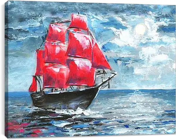 Постер на подрамнике - Парусный корабль в море